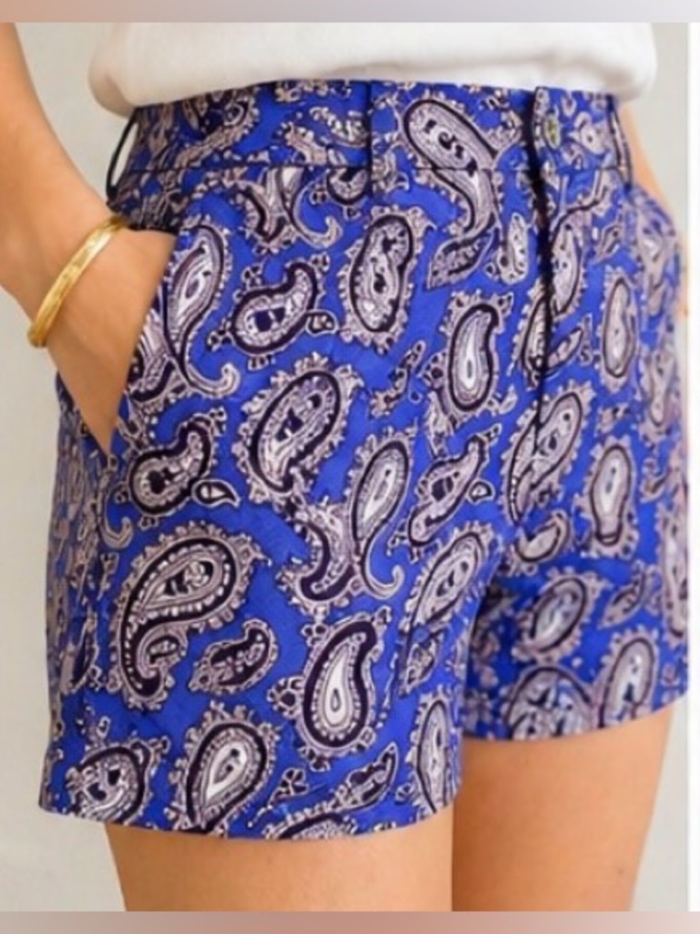 Banana Republic Vibrant Paisley Shorts Size 6 Blue Print Tailored Summer Chic.